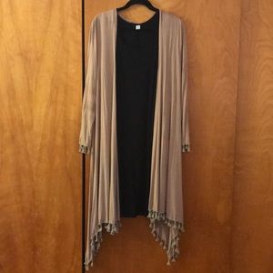 Long sleeved, fringed tan Cardigan